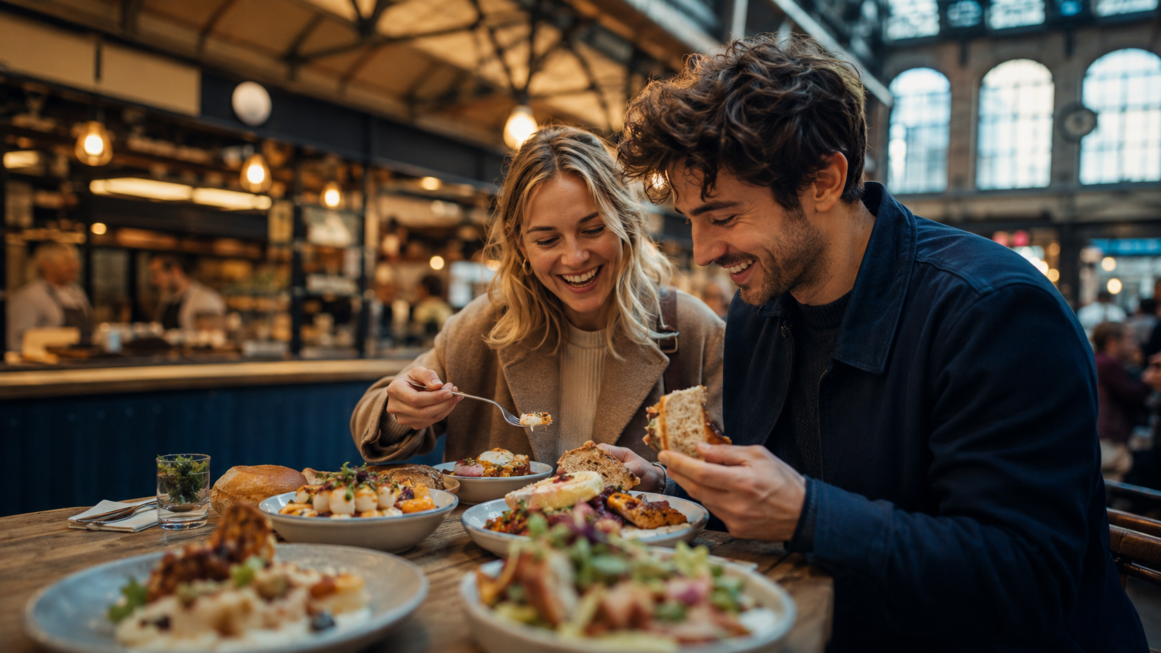 Realistic indoor food market vendor scene
